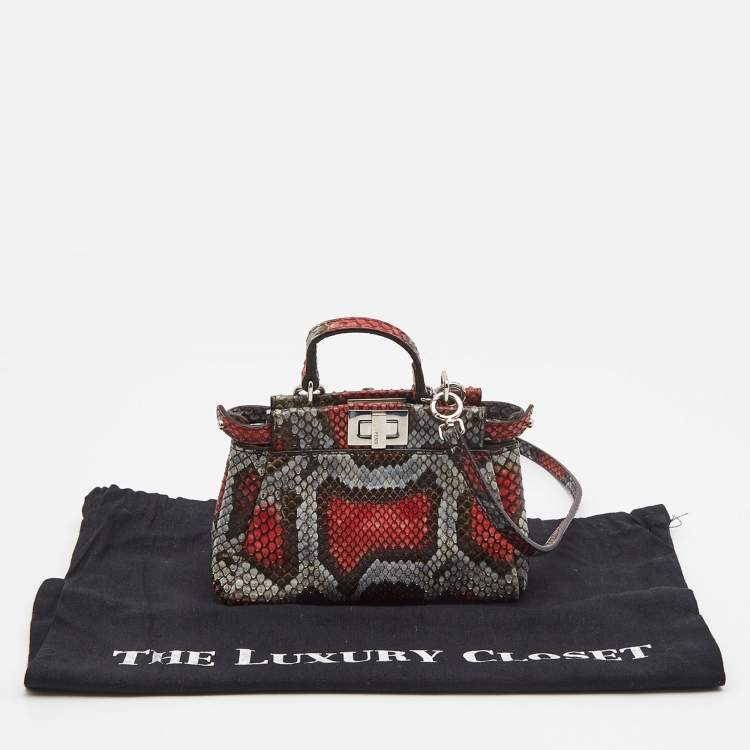 Pre Owned Fendi Multicolor Python Micro Peekaboo Top Handle Bag