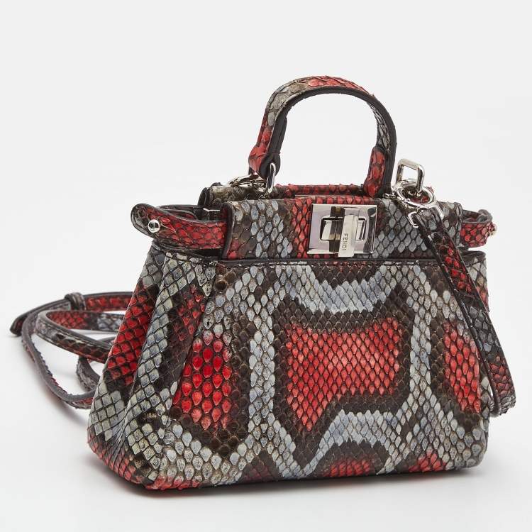 Pre Owned Fendi Multicolor Python Micro Peekaboo Top Handle Bag