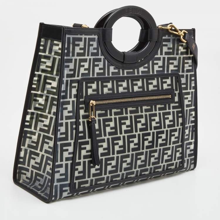 Pre Owned Fendi Black/Clear FF PVC and Leather Large Runaway Tote