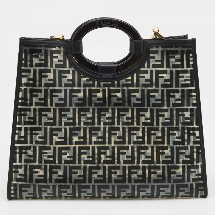 Pre Owned Fendi Black/Clear FF PVC and Leather Large Runaway Tote