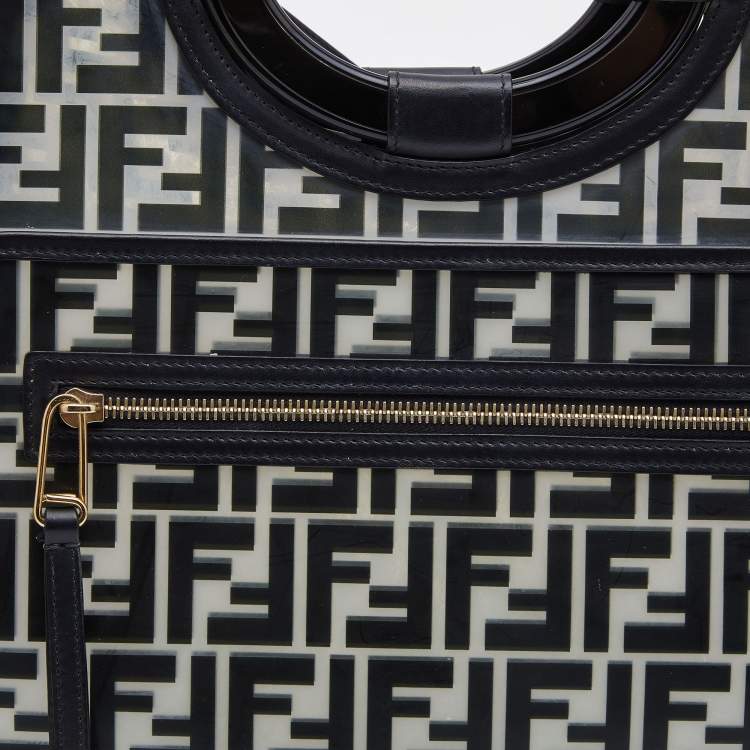 Pre Owned Fendi Black/Clear FF PVC and Leather Large Runaway Tote