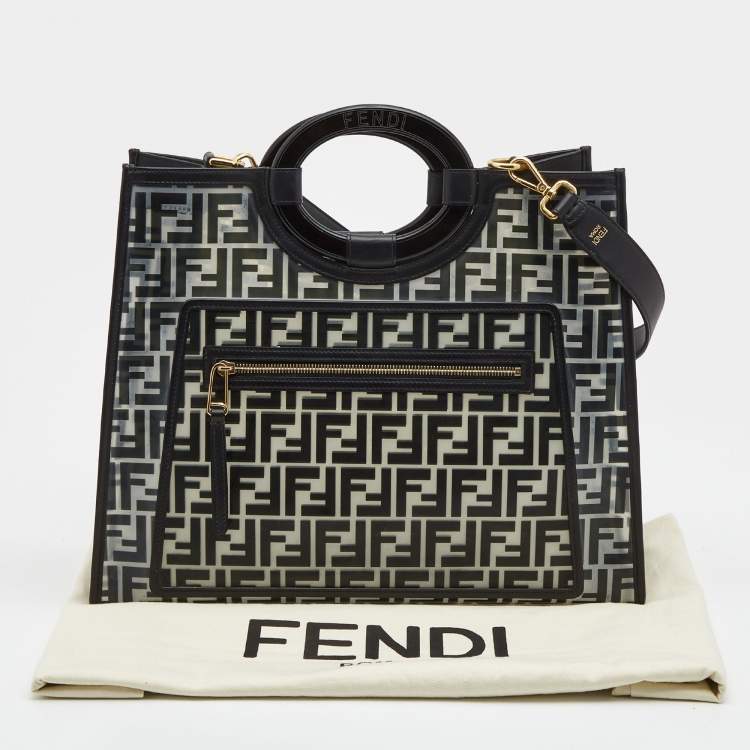 Pre Owned Fendi Black/Clear FF PVC and Leather Large Runaway Tote