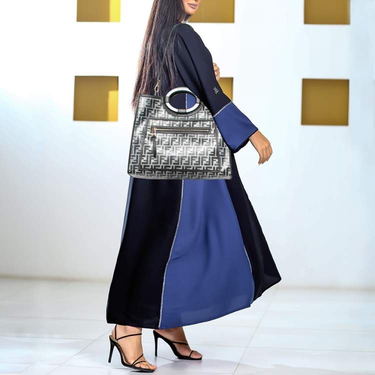 Pre Owned Fendi Black/Clear FF PVC and Leather Large Runaway Tote