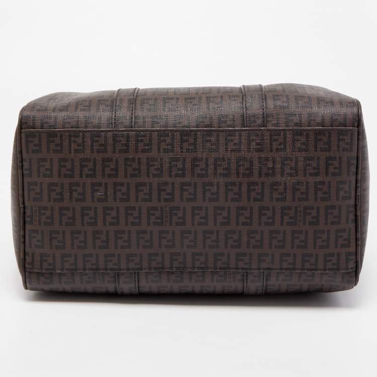 Pre Owned Fendi Brown Zucchino Coated Canvas Forever Bauletto Boston Bag