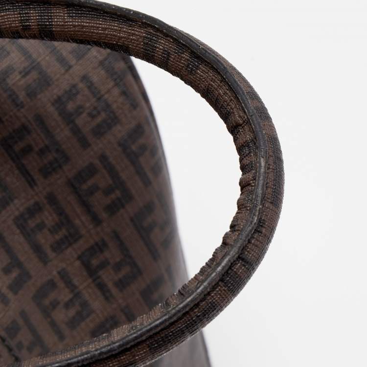 Pre Owned Fendi Brown Zucchino Coated Canvas Forever Bauletto Boston Bag