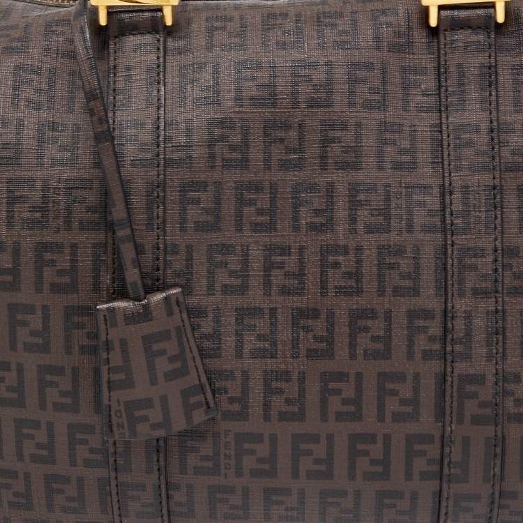 Pre Owned Fendi Brown Zucchino Coated Canvas Forever Bauletto Boston Bag
