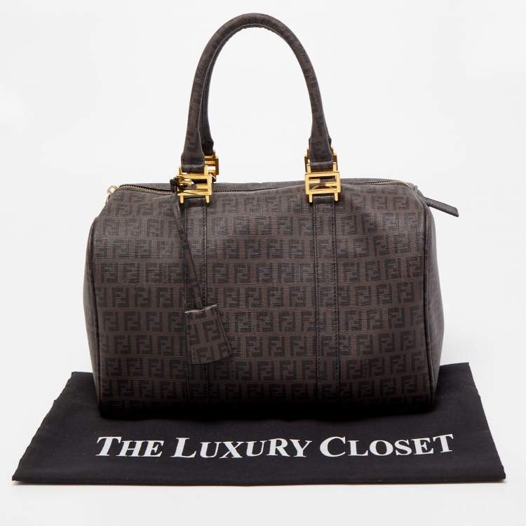 Pre Owned Fendi Brown Zucchino Coated Canvas Forever Bauletto Boston Bag