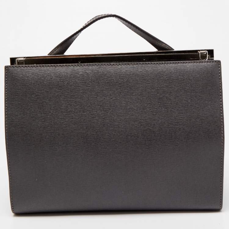 Pre Owned Fendi Grey Leather Small Demi Jour Top Handle Bag