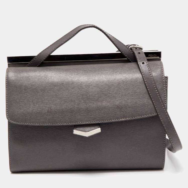 Pre Owned Fendi Grey Leather Small Demi Jour Top Handle Bag