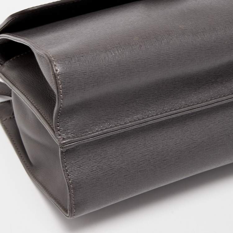 Pre Owned Fendi Grey Leather Small Demi Jour Top Handle Bag