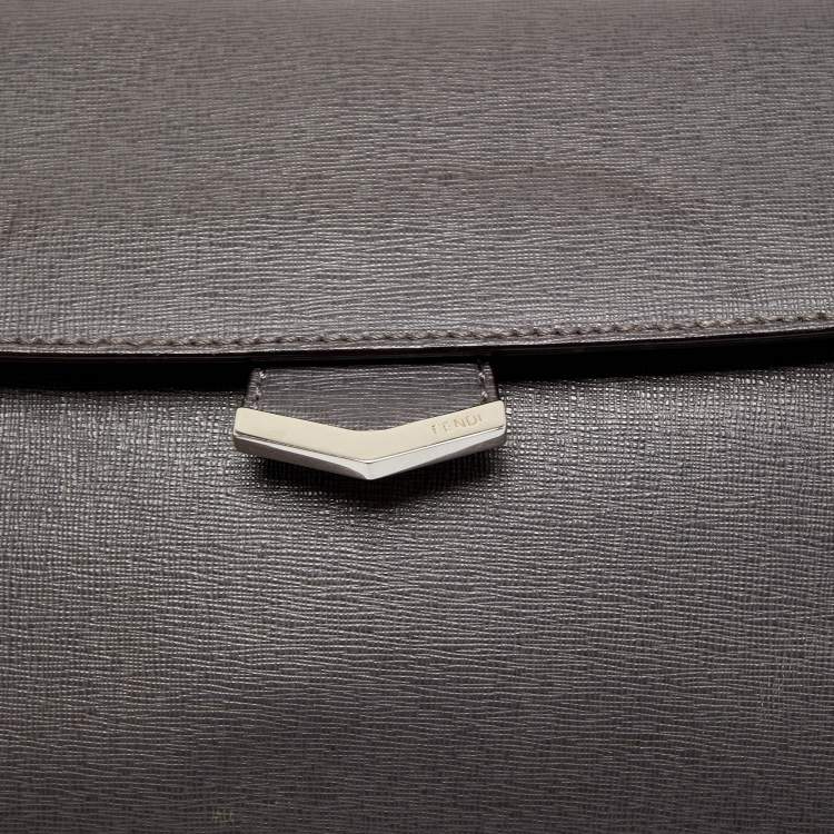 Pre Owned Fendi Grey Leather Small Demi Jour Top Handle Bag