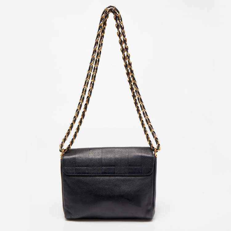 Pre Owned Fendi Black Pequin Embossed Leather Small Claudia Flap Bag