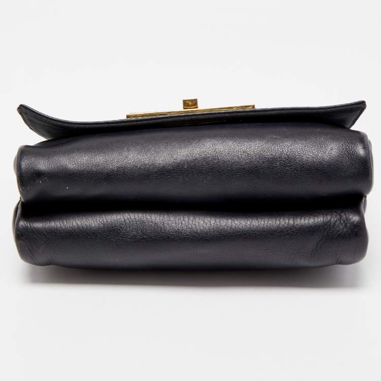 Pre Owned Fendi Black Pequin Embossed Leather Small Claudia Flap Bag