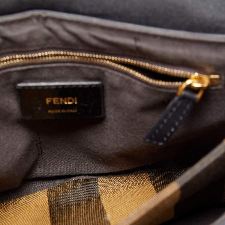 Pre Owned Fendi Black Pequin Embossed Leather Small Claudia Flap Bag