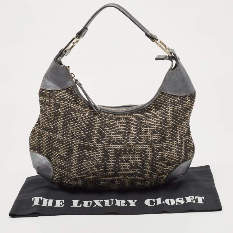 Pre Owned Fendi Grey Fabric and Leather Hobo