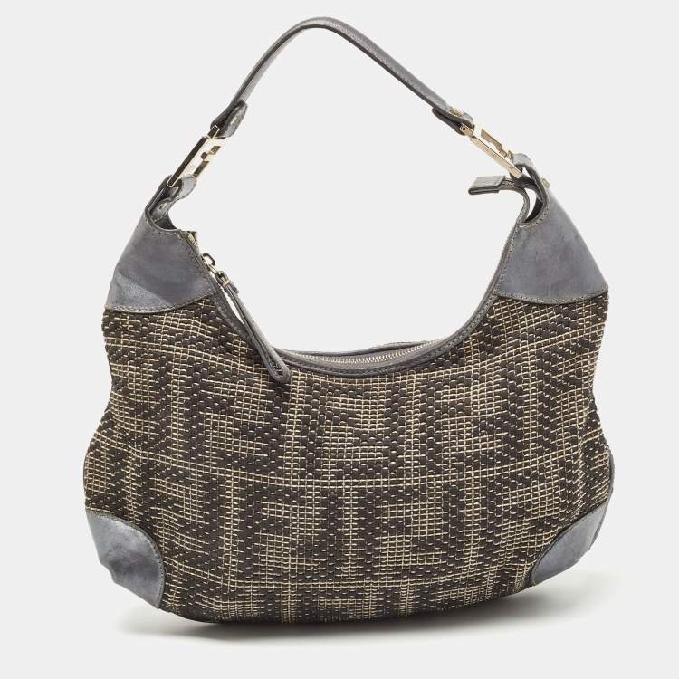 Pre Owned Fendi Grey Fabric and Leather Hobo