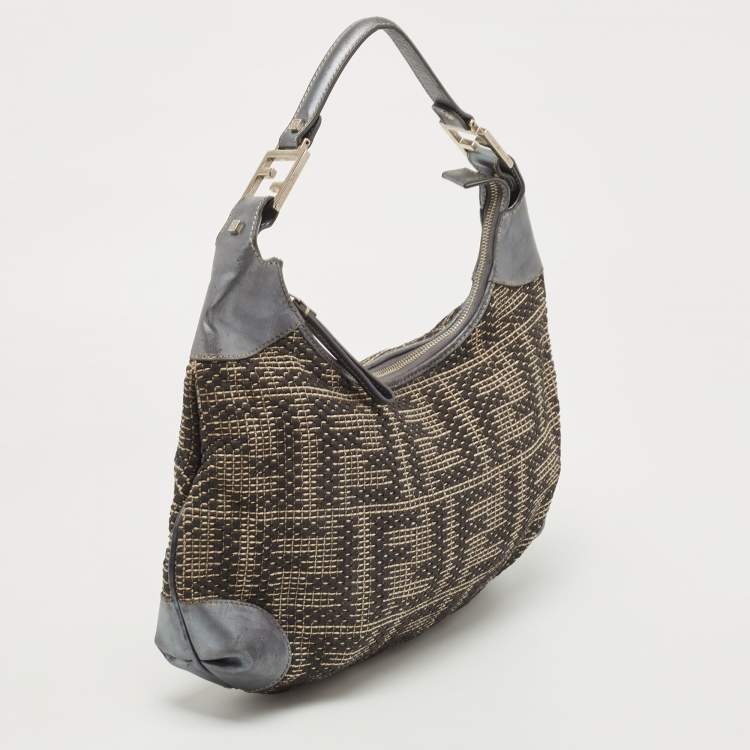 Pre Owned Fendi Grey Fabric and Leather Hobo
