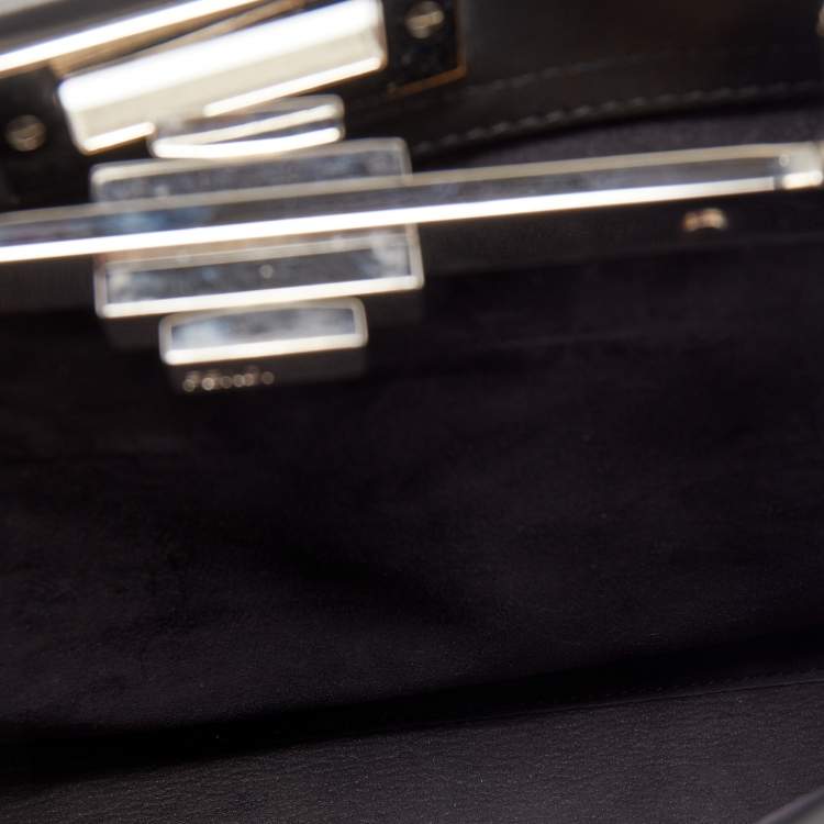 Pre Owned Fendi Black Leather with Python Lining Medium Peekaboo Top Handle Bag