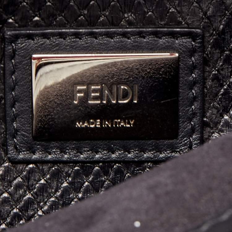 Pre Owned Fendi Black Leather with Python Lining Medium Peekaboo Top Handle Bag