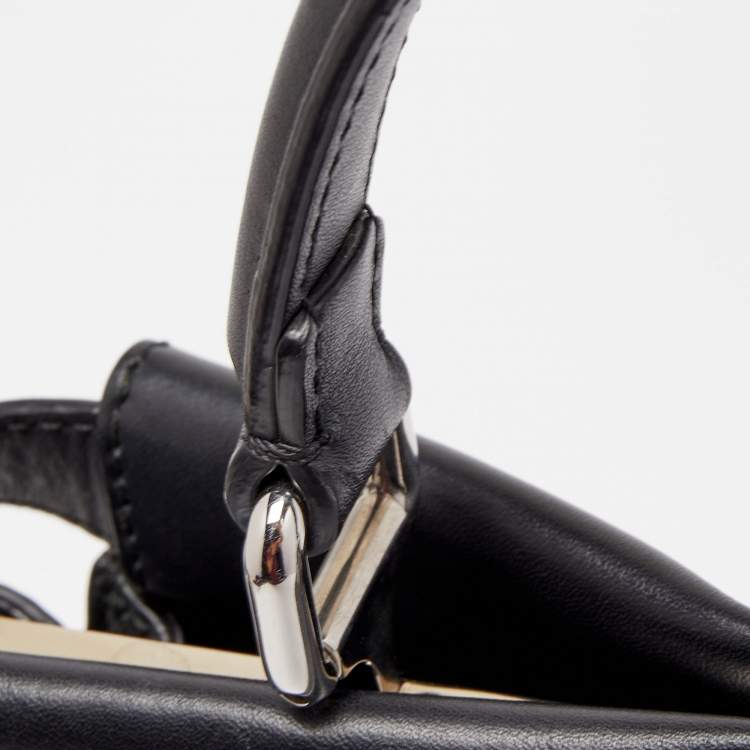 Pre Owned Fendi Black Leather with Python Lining Medium Peekaboo Top Handle Bag