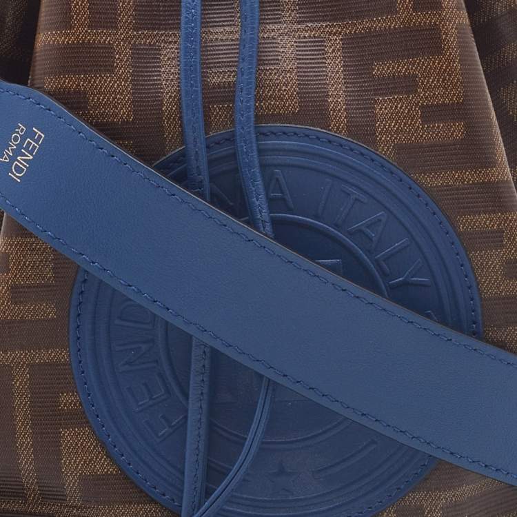 Pre Owned Fendi Brown/Blue Zucca Coated Canvas and Leather Mon Tresor Drawstring Bucket Bag