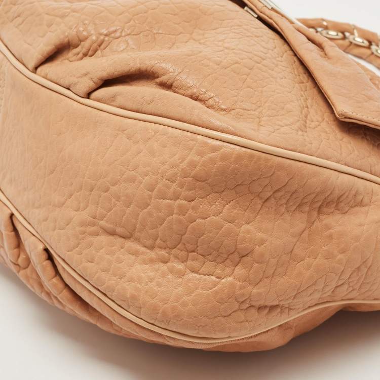 Pre Owned Fendi Peach Textured Leather Mia Flap Shoulder Bag