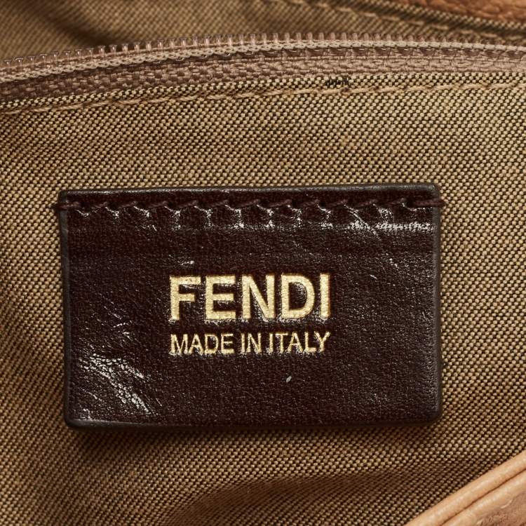 Pre Owned Fendi Peach Textured Leather Mia Flap Shoulder Bag