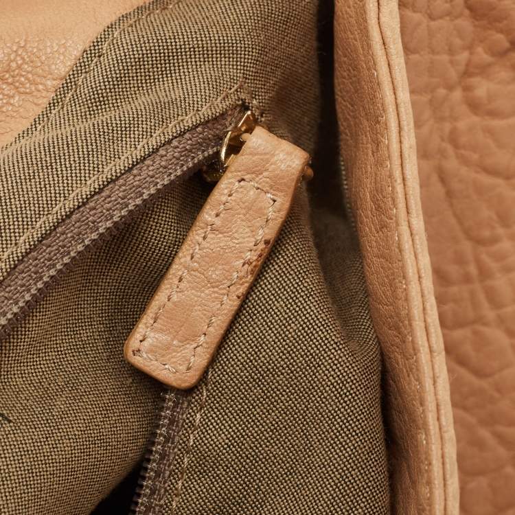 Pre Owned Fendi Peach Textured Leather Mia Flap Shoulder Bag