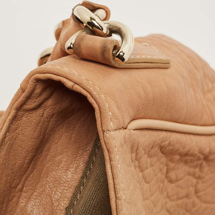 Pre Owned Fendi Peach Textured Leather Mia Flap Shoulder Bag