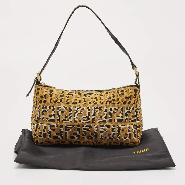 Pre Owned Fendi Black/Yellow FF Zebra Print Fabric Shoulder Bag