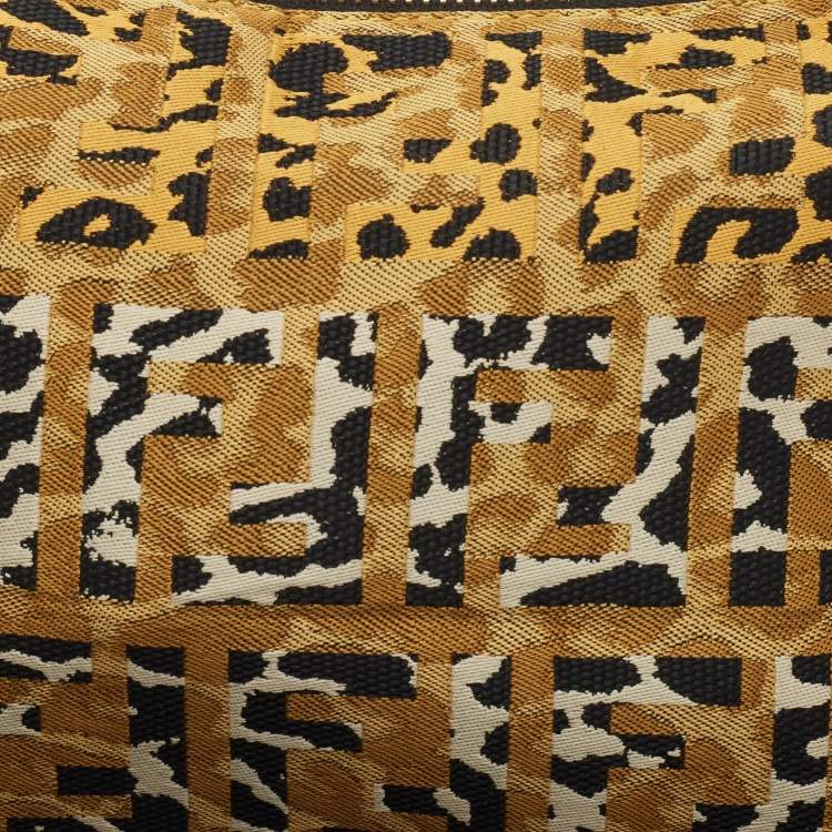 Pre Owned Fendi Black/Yellow FF Zebra Print Fabric Shoulder Bag