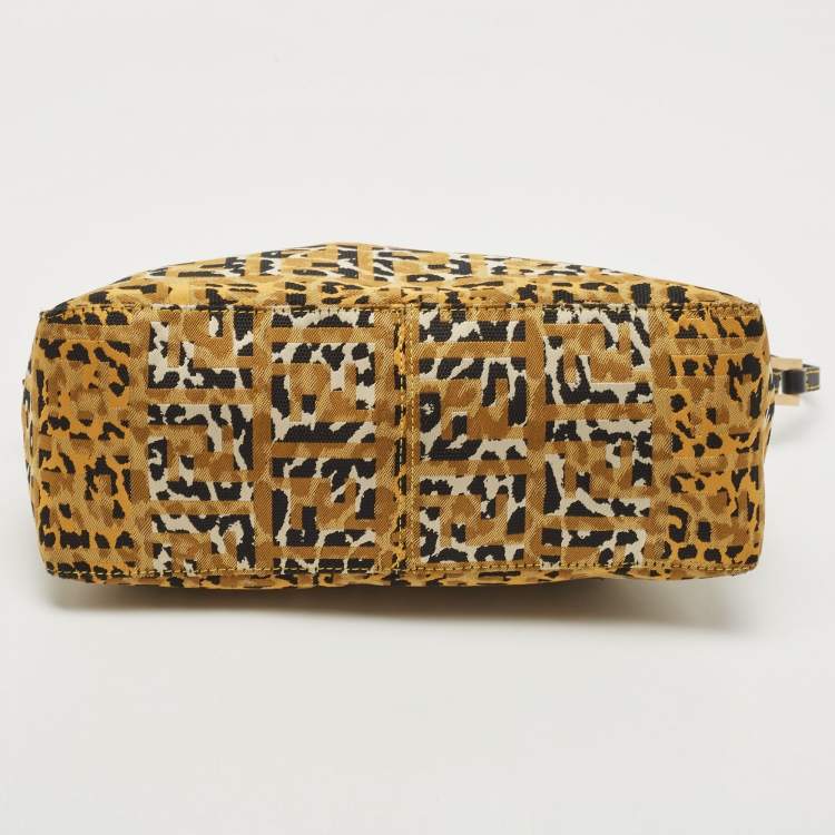 Pre Owned Fendi Black/Yellow FF Zebra Print Fabric Shoulder Bag