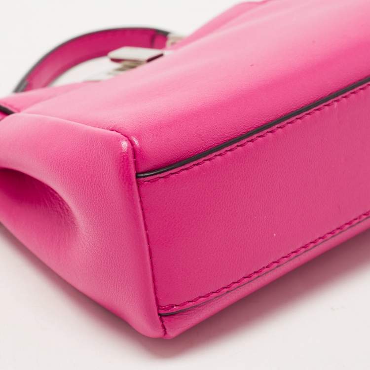 Pre Owned Fendi Fuchsia Leather Micro Peekaboo Crossbody Bag
