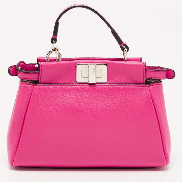 Pre Owned Fendi Fuchsia Leather Micro Peekaboo Crossbody Bag