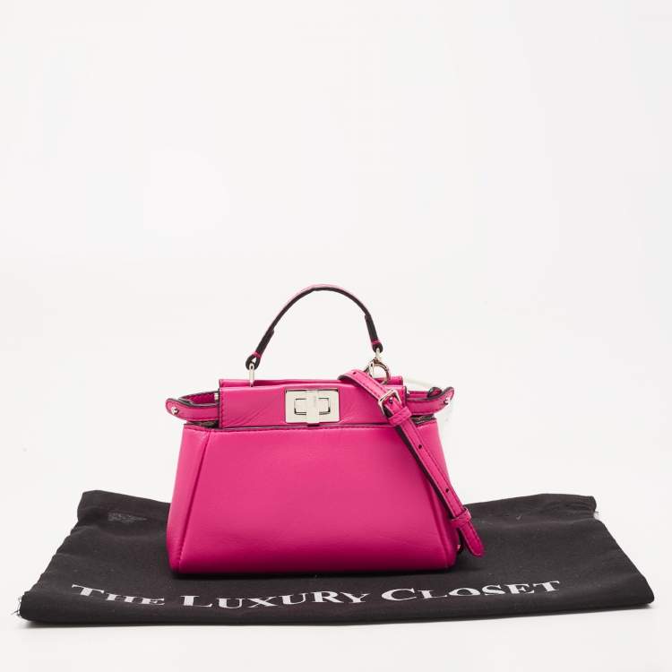 Pre Owned Fendi Fuchsia Leather Micro Peekaboo Crossbody Bag