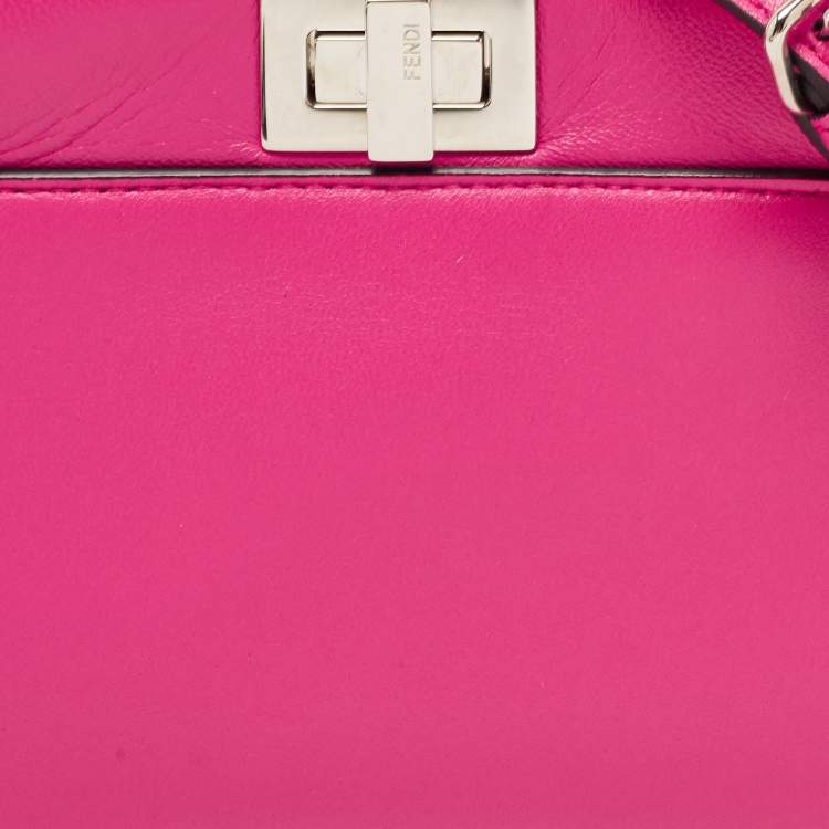 Pre Owned Fendi Fuchsia Leather Micro Peekaboo Crossbody Bag