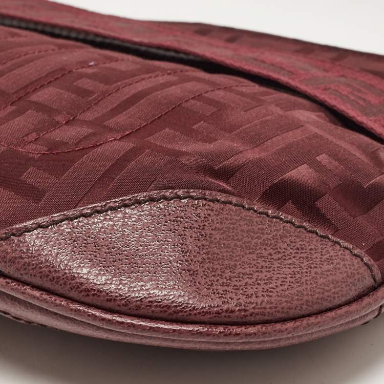 Pre Owned Fendi Burgundy Zucca Fabric and Leather Pochette Bag