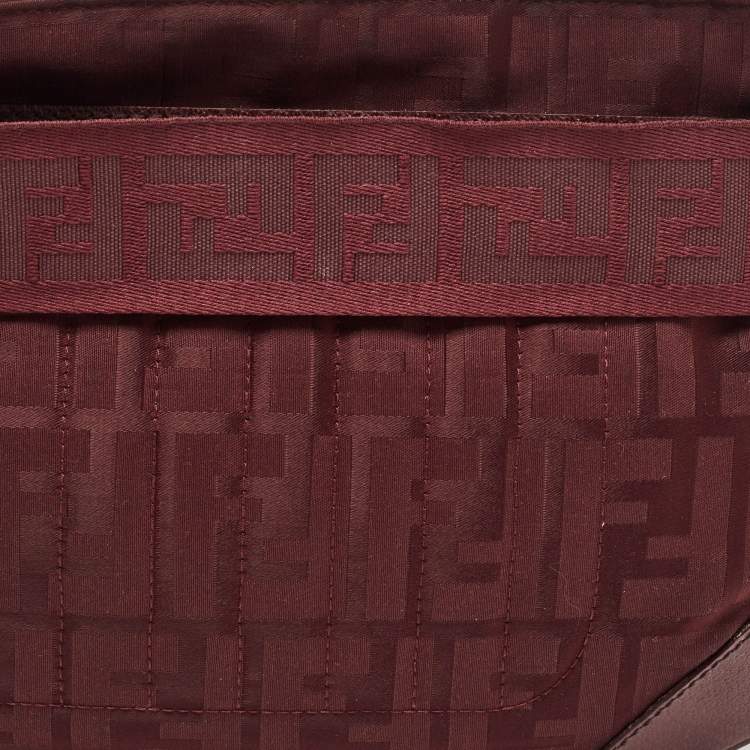 Pre Owned Fendi Burgundy Zucca Fabric and Leather Pochette Bag