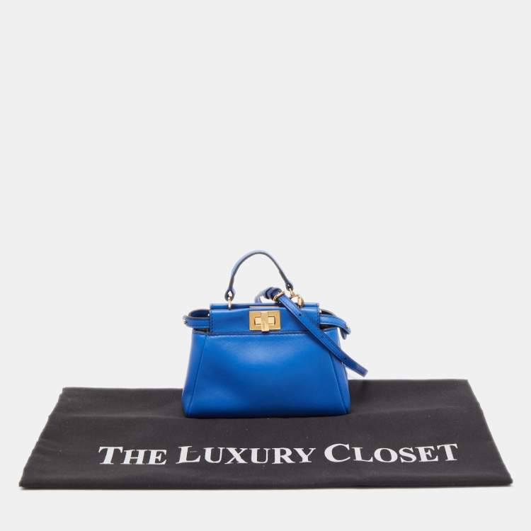 Pre Owned Fendi Blue Leather Micro Peekaboo Crossbody Bag