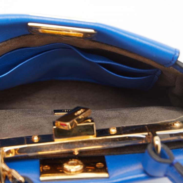 Pre Owned Fendi Blue Leather Micro Peekaboo Crossbody Bag