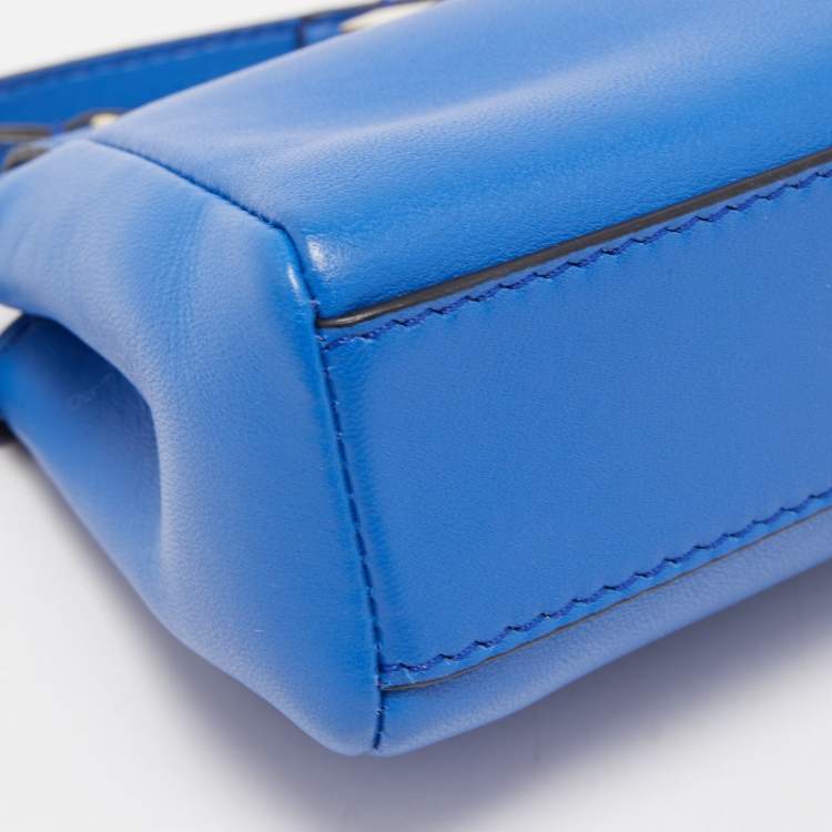 Pre Owned Fendi Blue Leather Micro Peekaboo Crossbody Bag