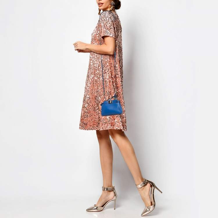 Pre Owned Fendi Blue Leather Micro Peekaboo Crossbody Bag