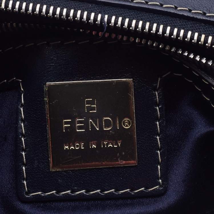 Pre Owned Fendi Blue Zucchino Canvas and Leather FF Flap Pochette Bag