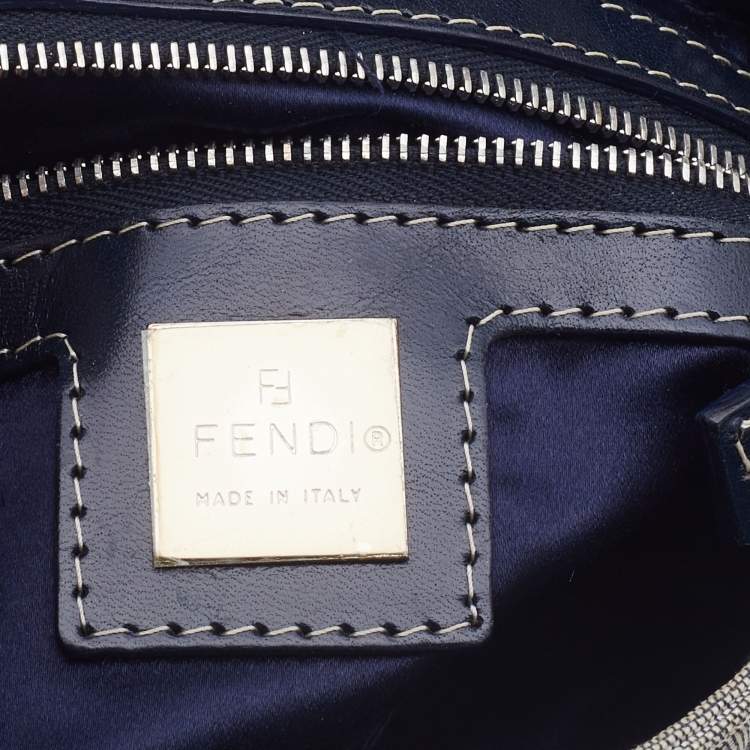 Pre Owned Fendi Blue Zucchino Canvas and Leather FF Flap Pochette Bag