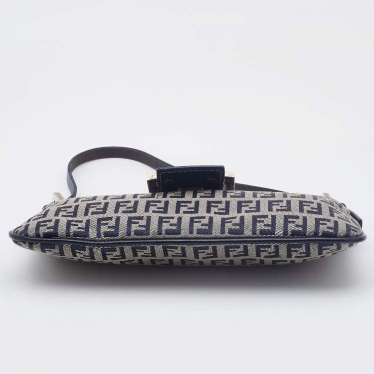 Pre Owned Fendi Blue Zucchino Canvas and Leather FF Flap Pochette Bag