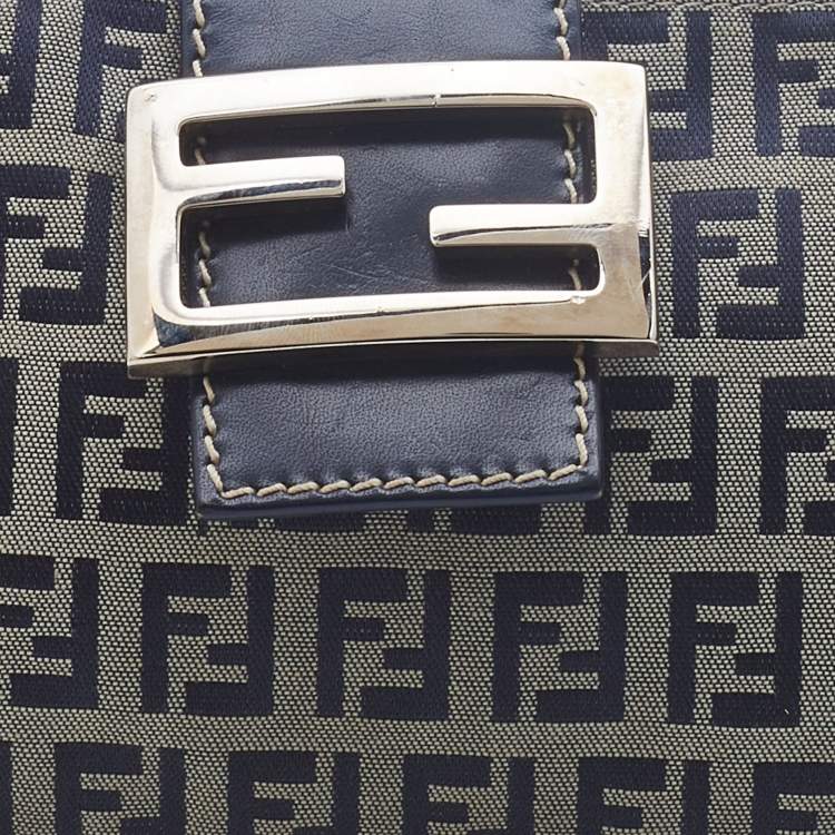 Pre Owned Fendi Blue Zucchino Canvas and Leather FF Flap Pochette Bag