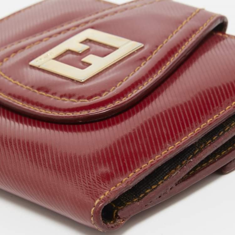 Pre Owned Fendi Red Coated Canvas Compact Flap Wallet