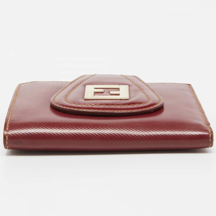 Pre Owned Fendi Red Coated Canvas Compact Flap Wallet