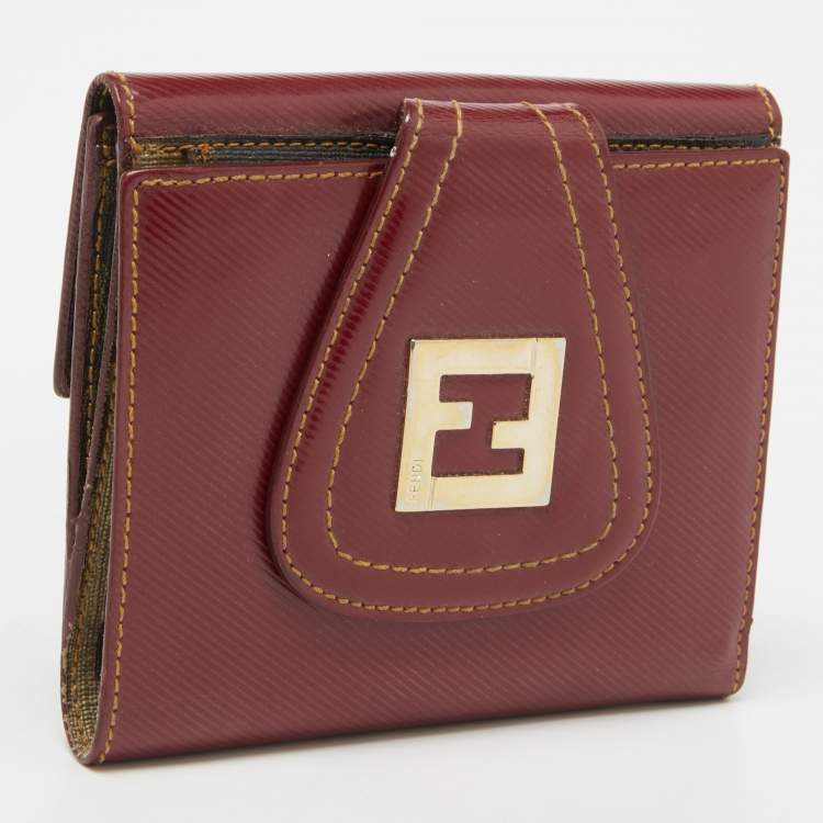 Pre Owned Fendi Red Coated Canvas Compact Flap Wallet
