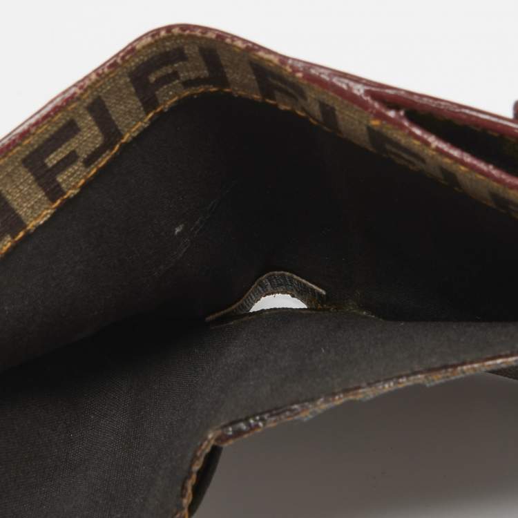 Pre Owned Fendi Red Coated Canvas Compact Flap Wallet